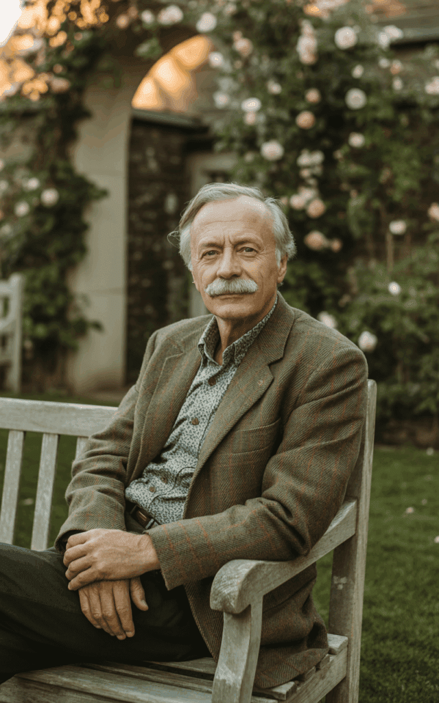 Authentisches Porträt eines älteren Mannes im Garten mit natürlichem Posing – ideal für Einsteiger in die Porträtfotografie