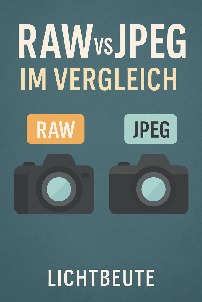 Beitragsbild mit zwei Kameras und der Aufschrift RAW vs JPEG – im Vergleich für einen Fotografieartikel auf lichtbeute.de