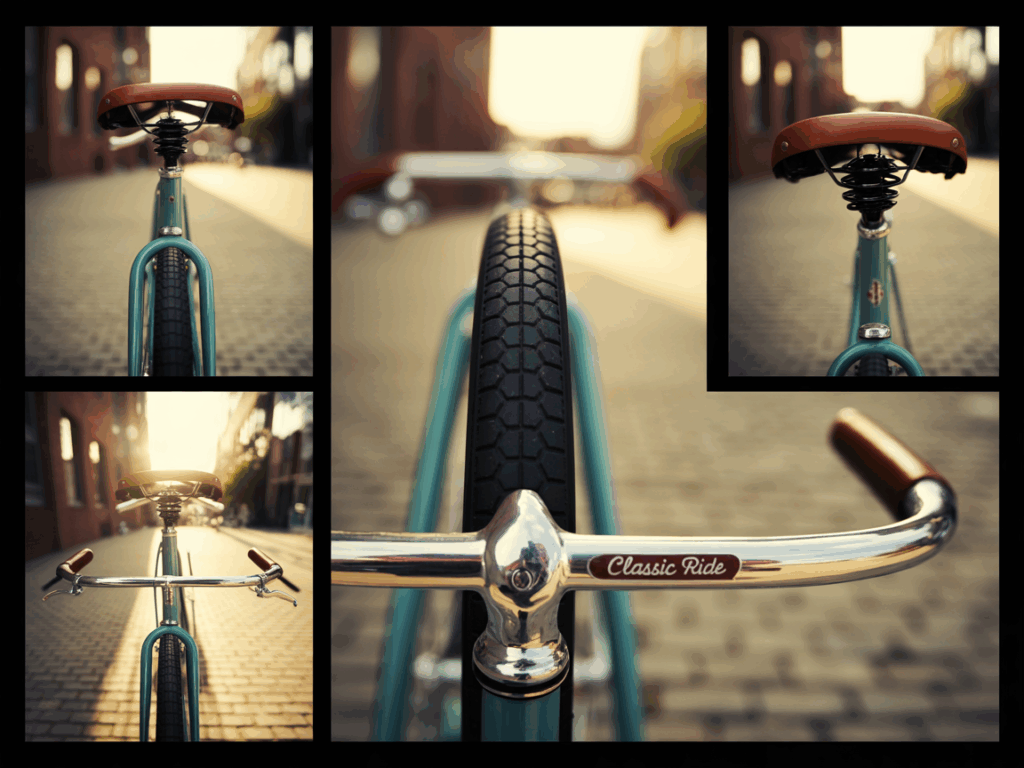 Ein Fahrrad aus fünf verschiedenen Perspektiven fotografiert – kreative Übung für Anfänger zur Bildgestaltung