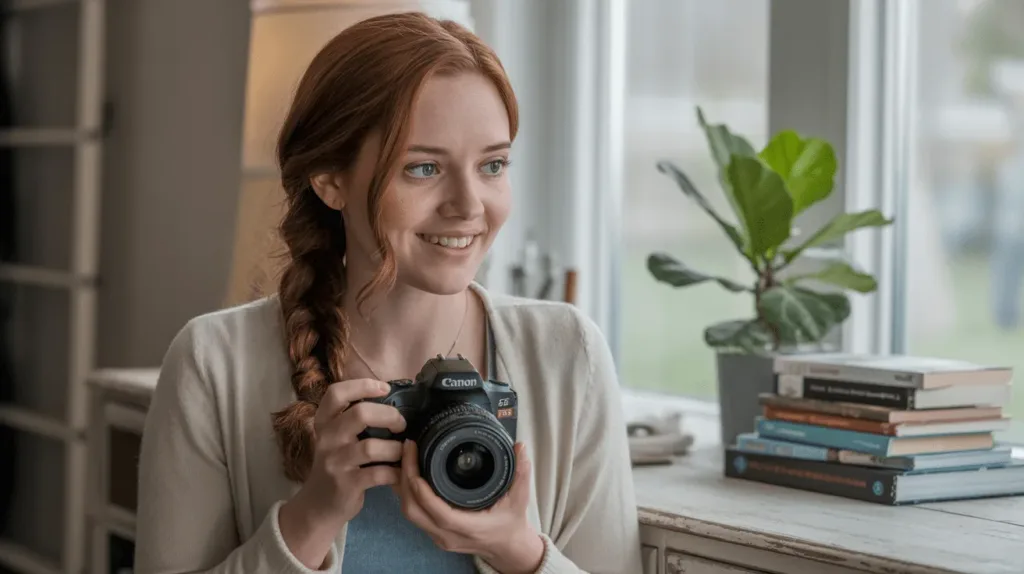 Ein Fotografie-Anfänger hält zum ersten Mal eine DSLR-Kamera in den Händen – perfekter Moment für den Einstieg in die Welt der Fotografie