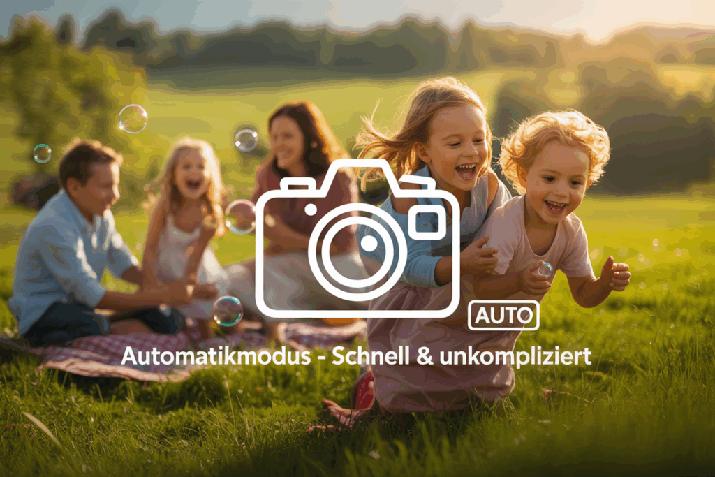 Automatikmodus eingefangen: Familienfoto beim Picknick ohne Einstellungen