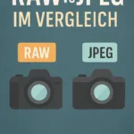 Beitragsbild mit zwei Kameras und der Aufschrift RAW vs JPEG – im Vergleich für einen Fotografieartikel auf lichtbeute.de