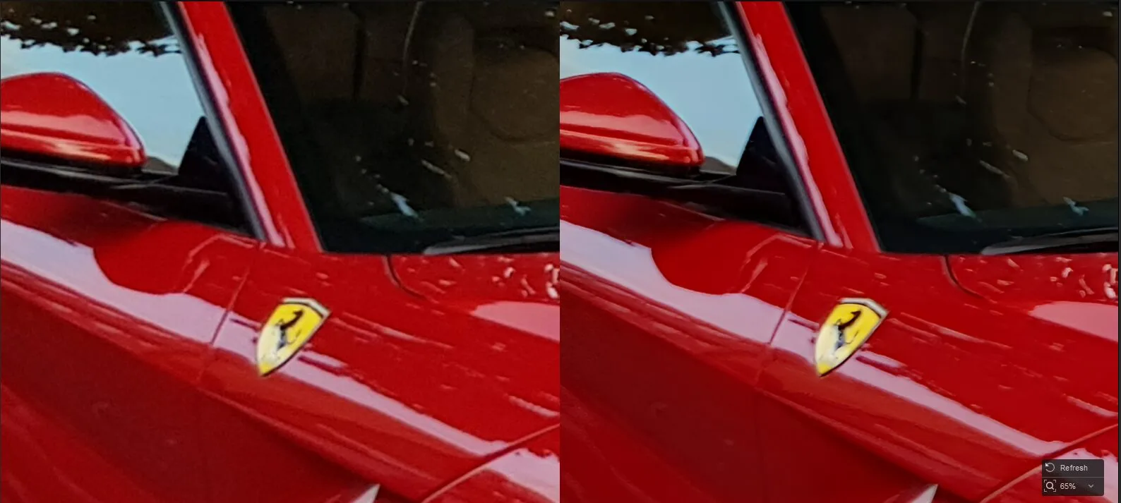 Smartphonefoto mit zwei roten Ferraris im Aiarty-Test