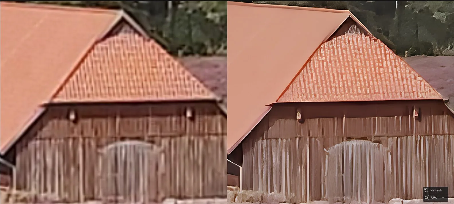 Dachdetail einer Heidelandschaft im Aiarty-Upscaling-Test