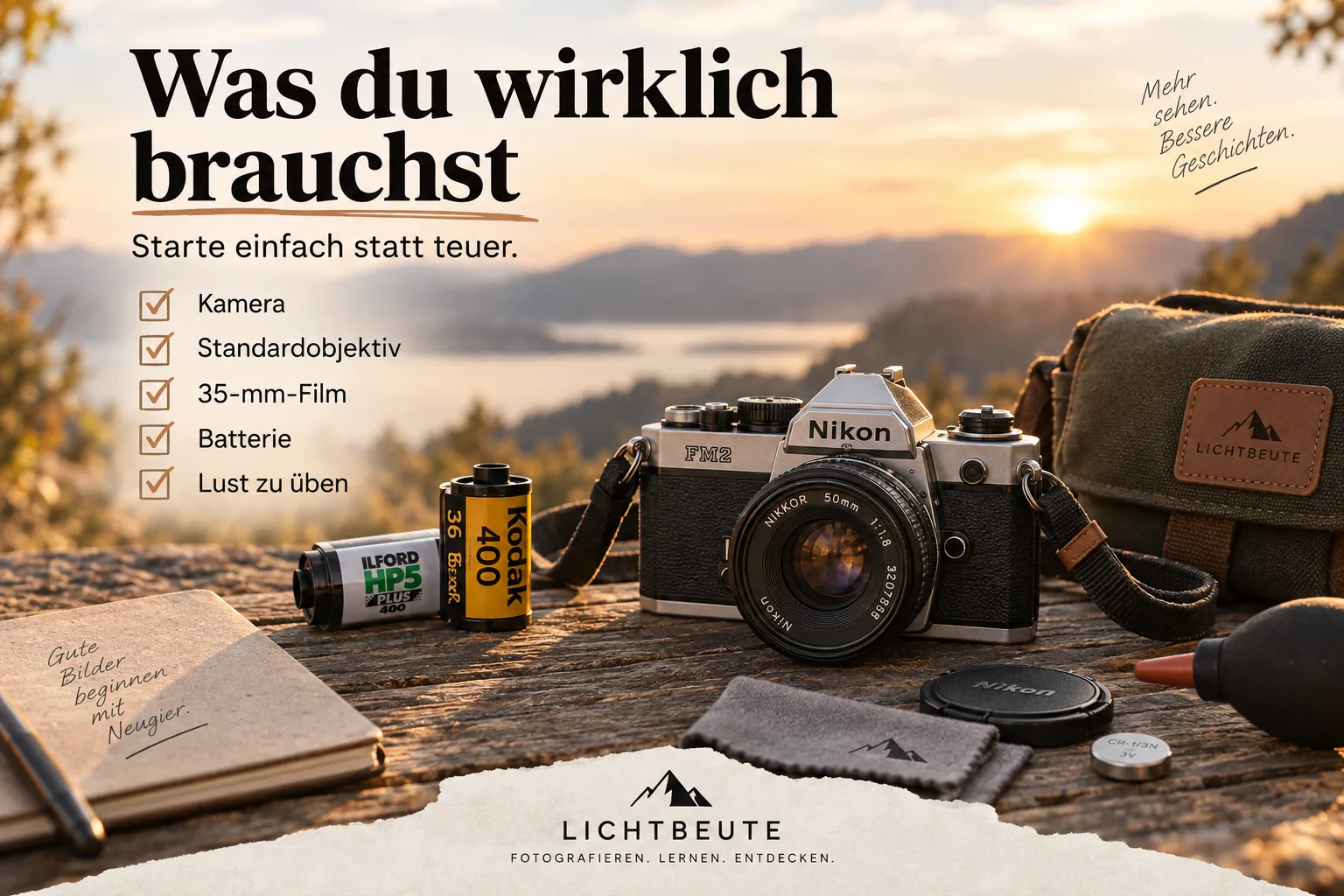 Analoge Kamera für Anfänger – Starterset mit Kamera, Objektiv, Film und Batterie
