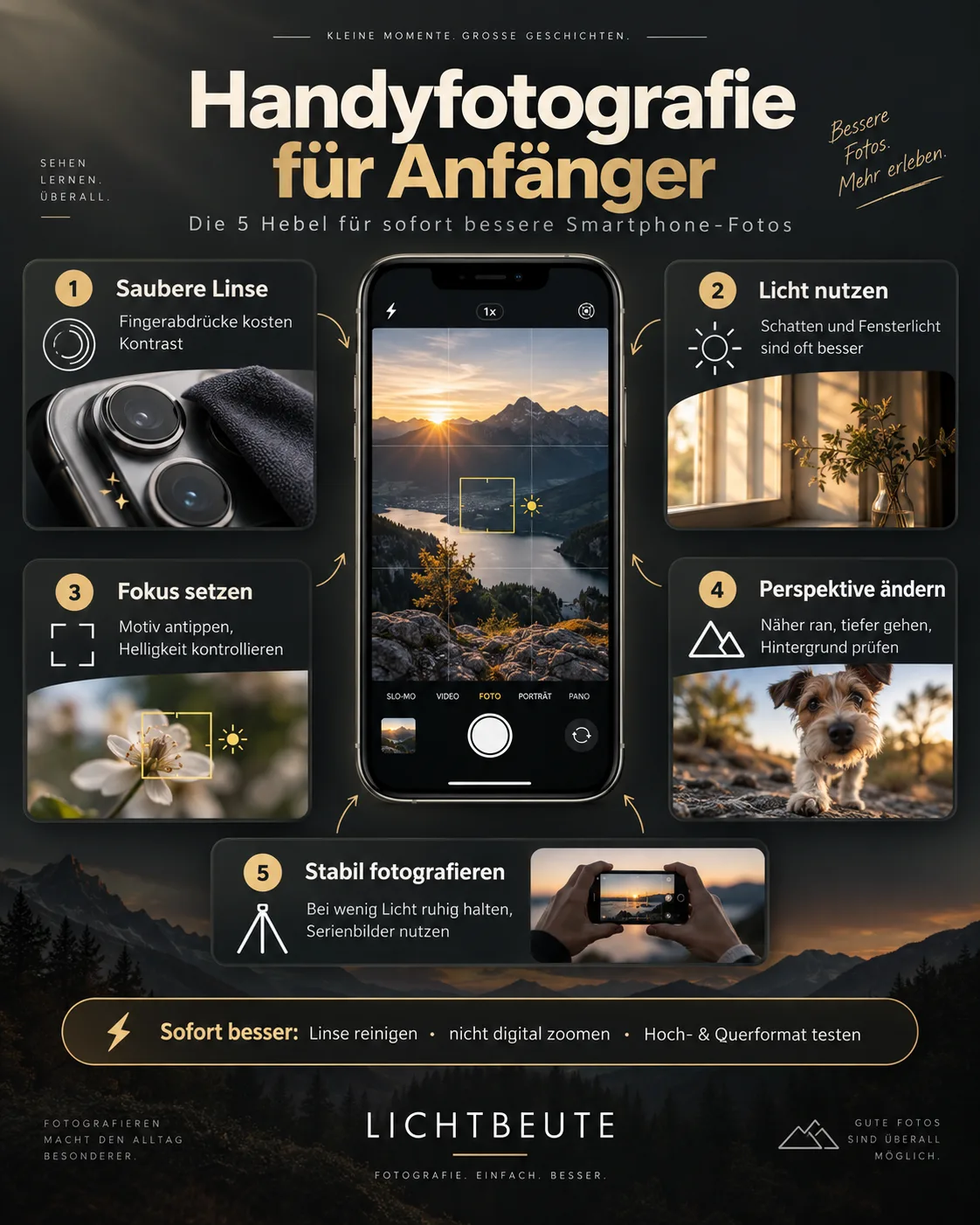 Handyfotografie für Anfänger – Infografik mit wichtigsten Smartphone-Fotografie-Tipps